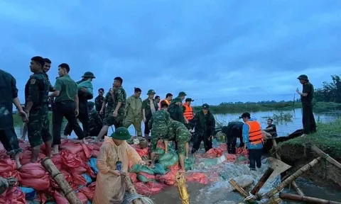 Nghệ An: Lực lượng chức năng và nhân dân trắng đêm cứu đê kênh thấp ở Hưng Nguyên